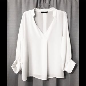 Zara White Button Back Work Blouse
